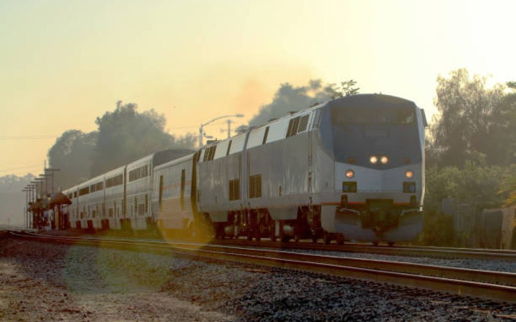 Amtrak Coast Starlight Train at Sunset Time.